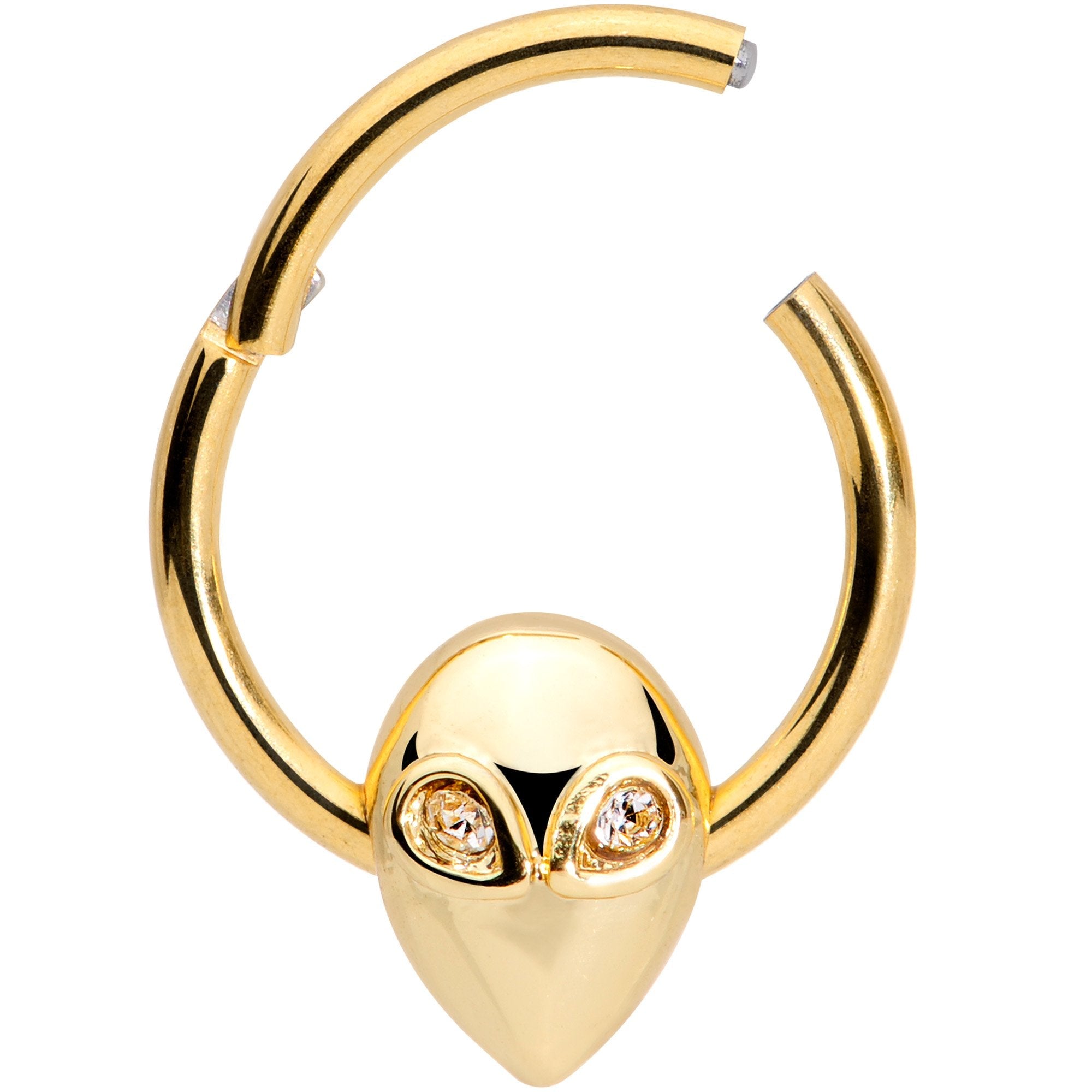 16G 3/8 Clear Gem Gold Tone Alien Invader Hinged Segment Ring