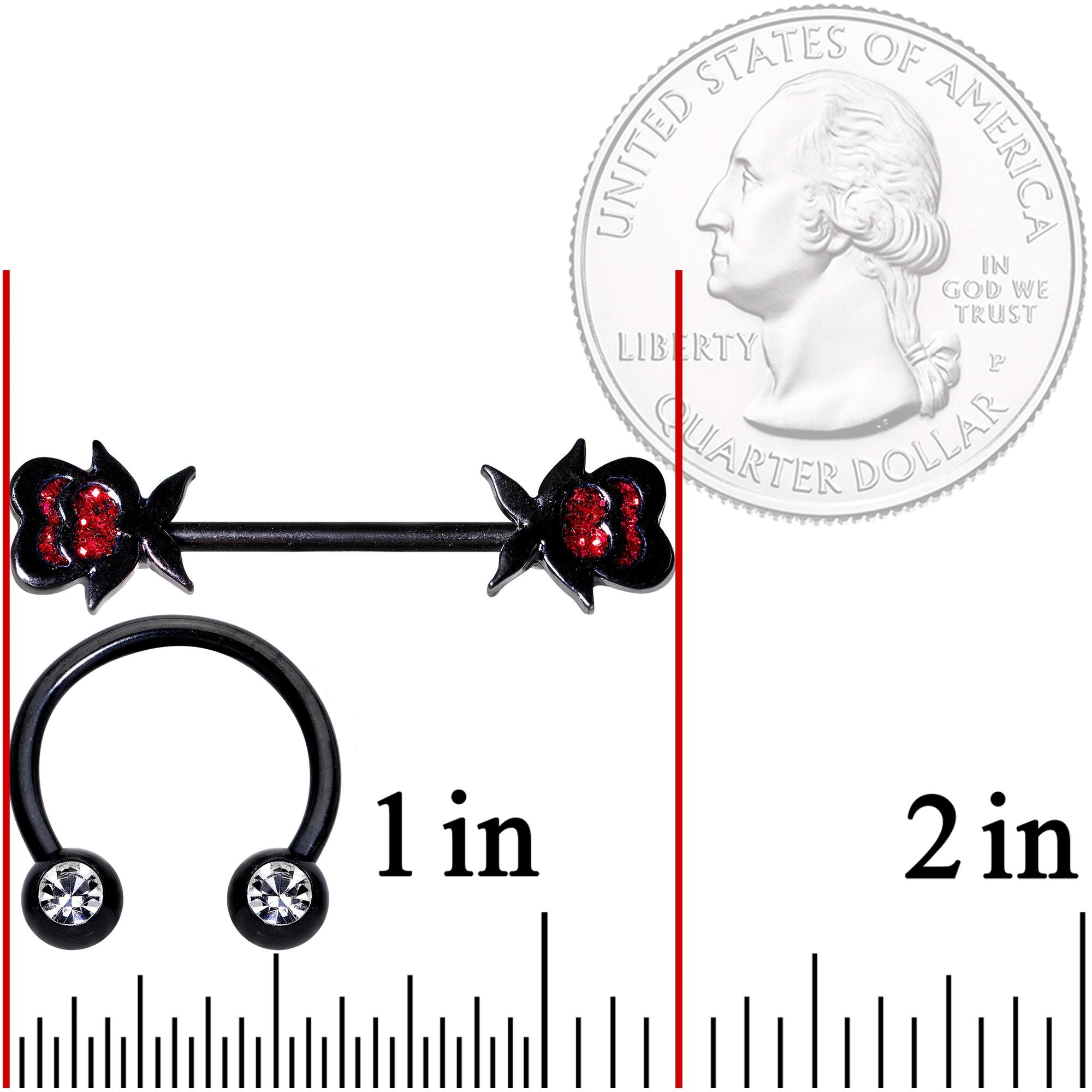 14G Clear Gem Heart Black Horseshoe Barbell Nipple Ring  Set