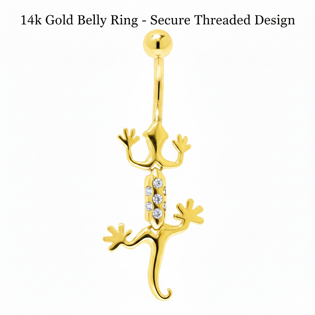 16G Solid 14K Yellow Gold Cubic Zirconia Izzy Lizzy Belly Ring