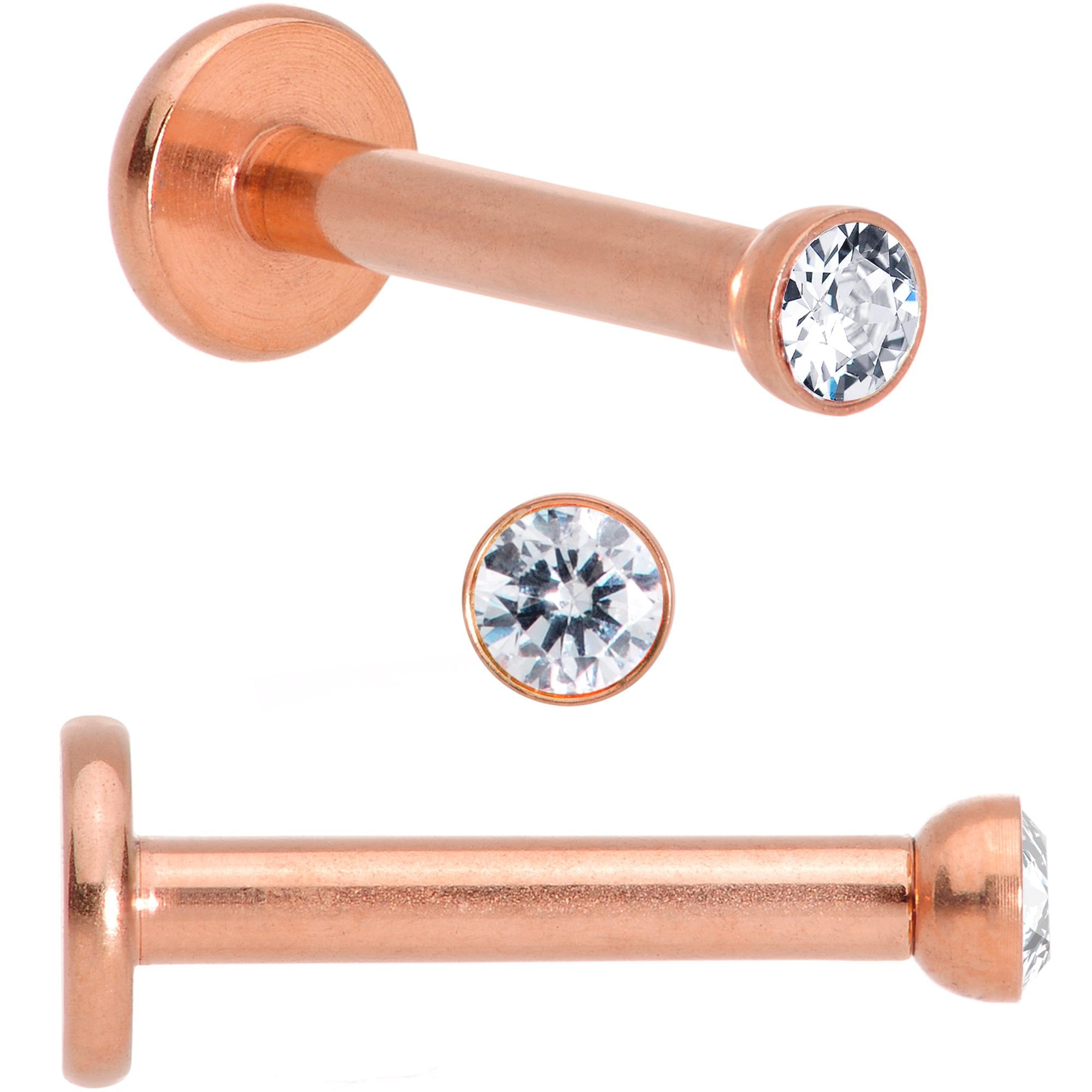 16G 5/16 Gem Rose Gold Tone Holiday Cartilage Tragus Earring Set of 3