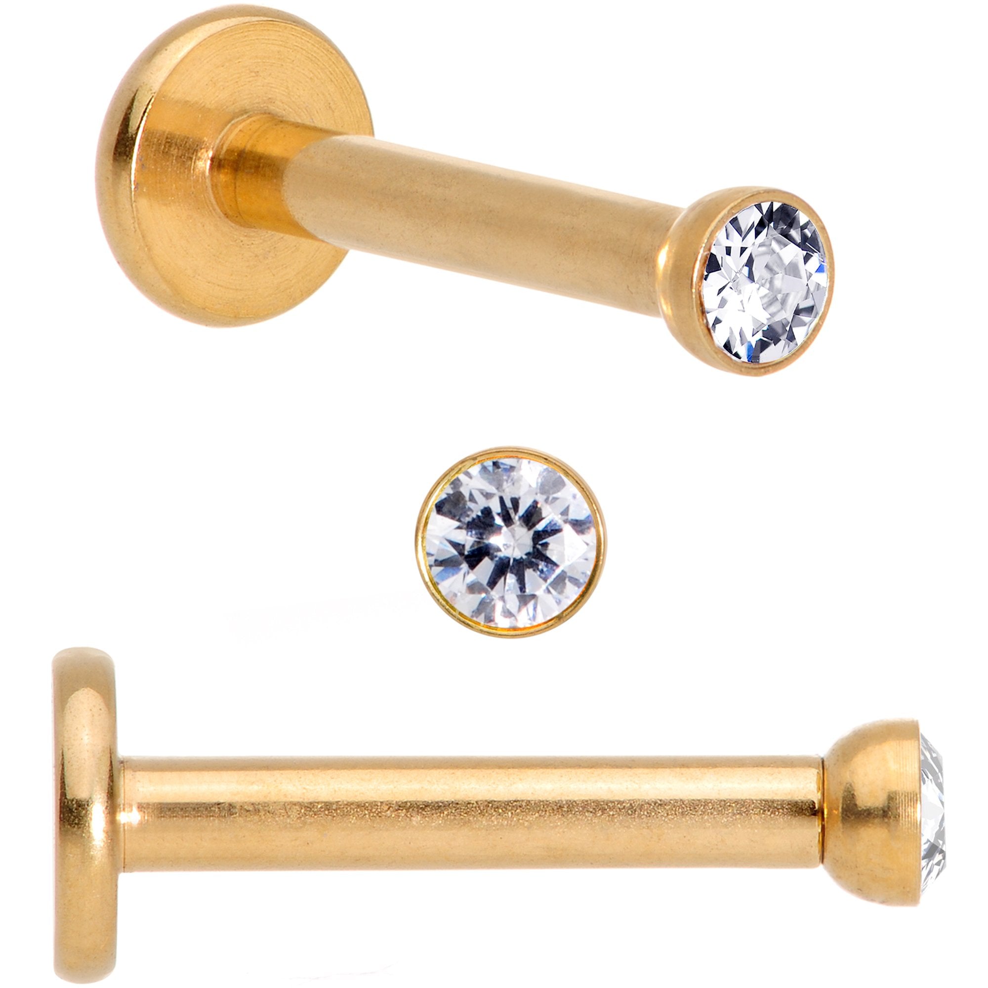 16G 5/16 Gem Gold Tone Holiday Cartilage Tragus Earring Set of 3
