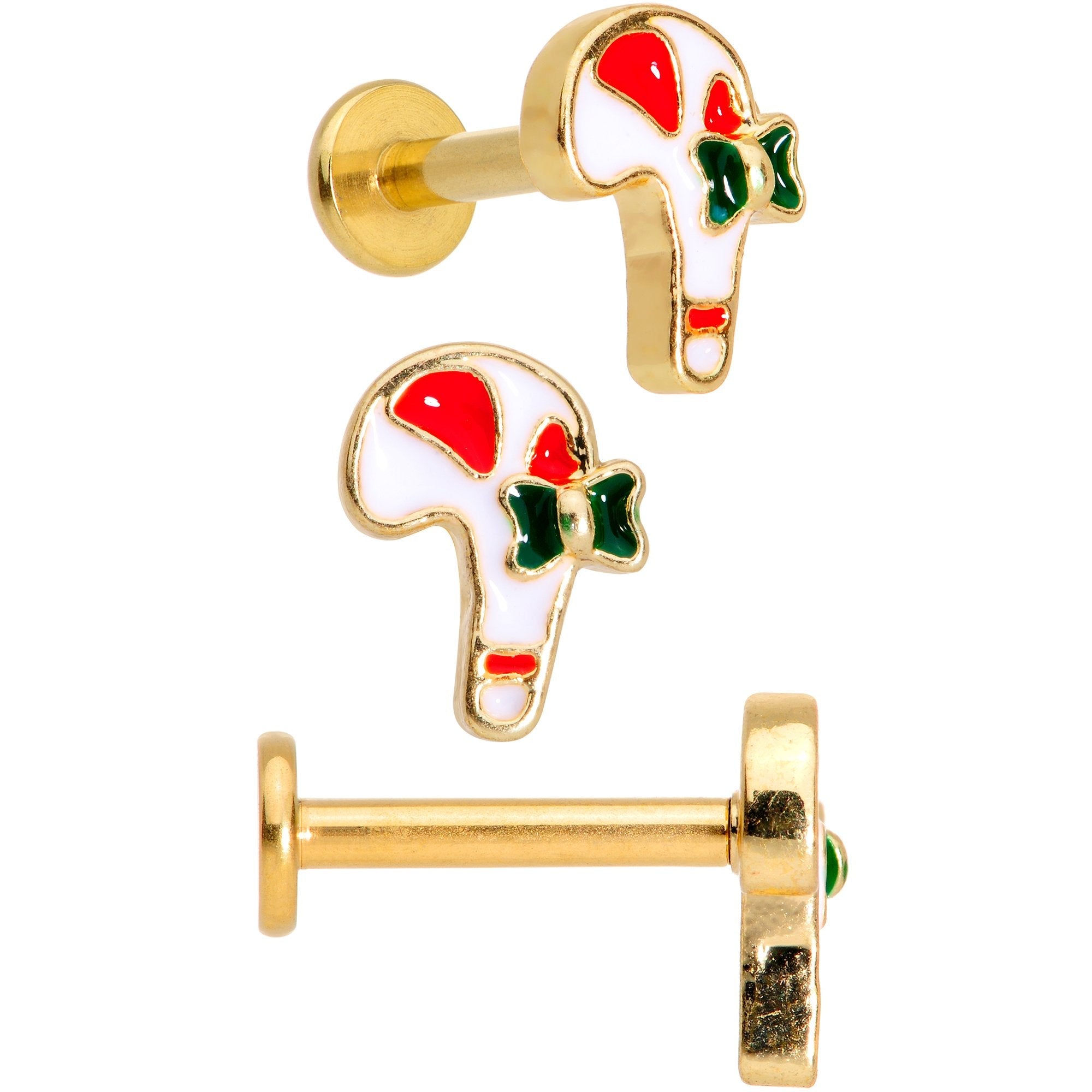16G 5/16 Gem Gold Tone Holiday Cartilage Tragus Earring Set of 3