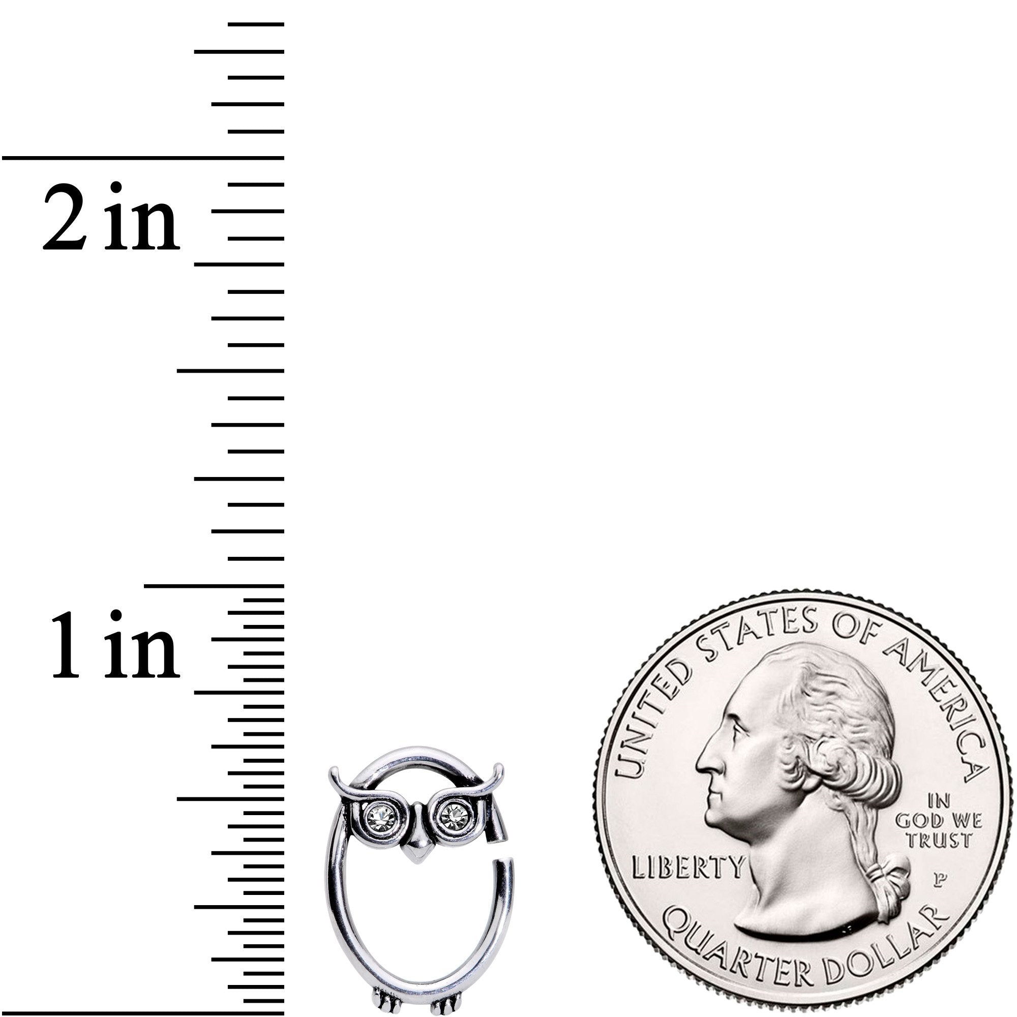 16G 3/8 Clear Cubic Zirconia Wise Old Right Owl Closure Ring