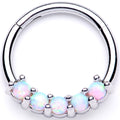 16G 3/8 White Synthetic Opal Crest Hinged Segment Ring