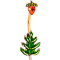 Red Green Gem Autumn Green Oak Leaf Acorn Double Mount Belly Ring