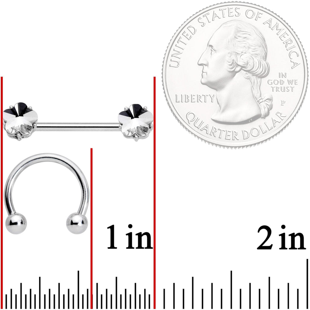 14G 9/16 1/2 Clear Gem Flower Horseshoe Barbell Nipple Ring Set