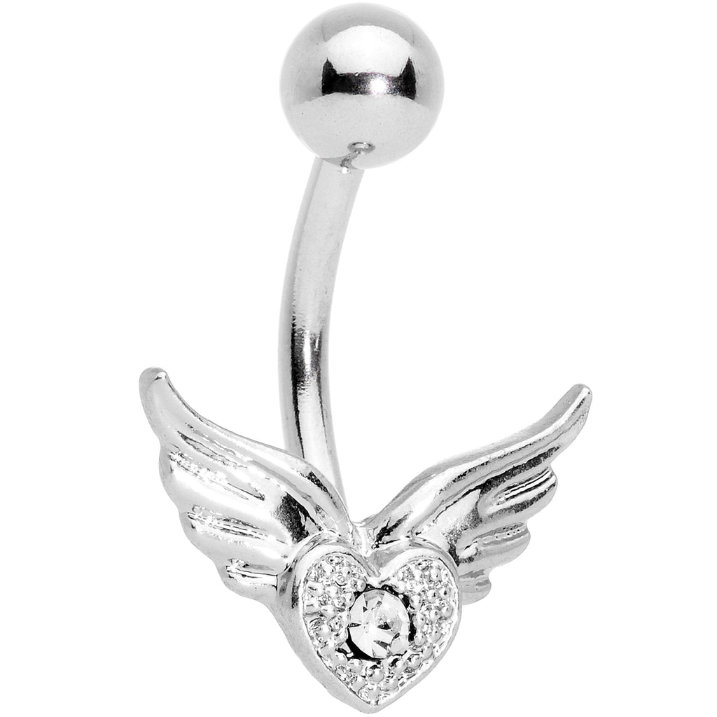Clear Gem Valentines Day Winged Heart Belly Ring Set of 4