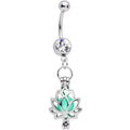 Clear Gem Glow in the Dark Inner Light Lotus Flower Dangle Belly Ring