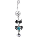 Clear Gem Real Turquoise Stone Southwestern Wise Owl Dangle Belly Ring