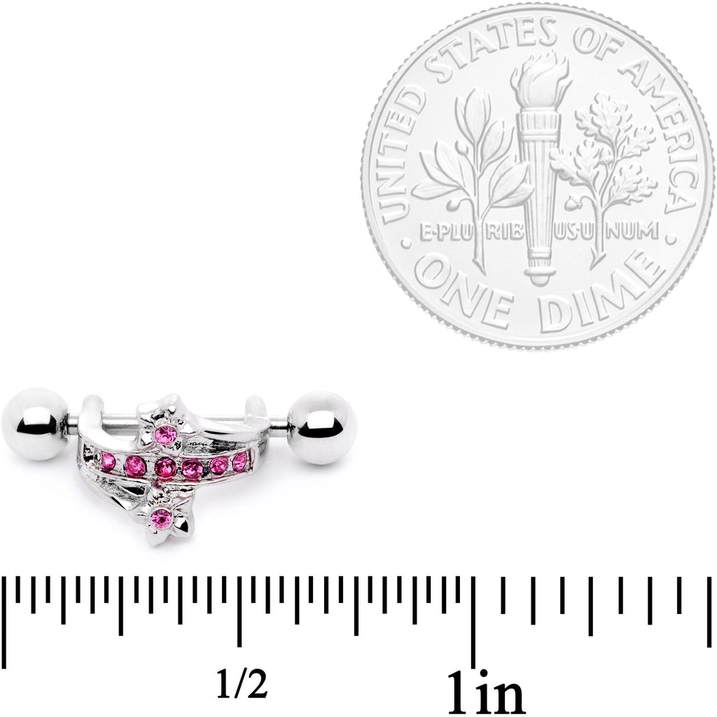 16G 1/2 Pink Gem Cross Crown Cartilage Cuff