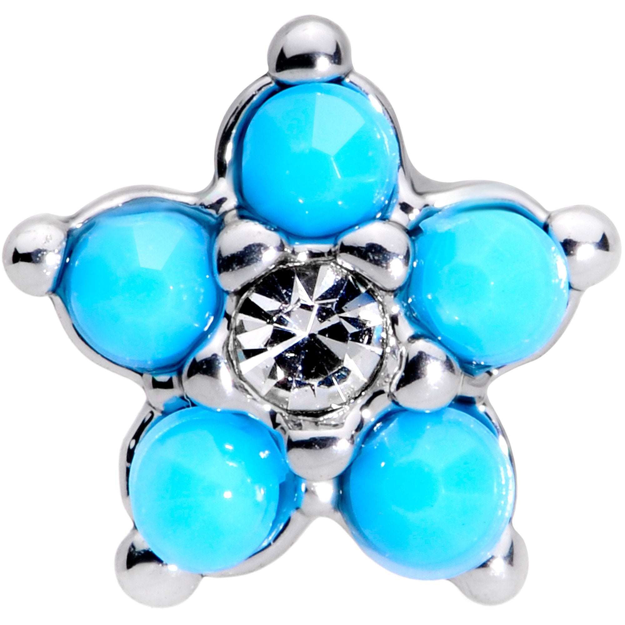 16G 5/16 CZ Gem Faux Turquoise Flower Internally Threaded Labret