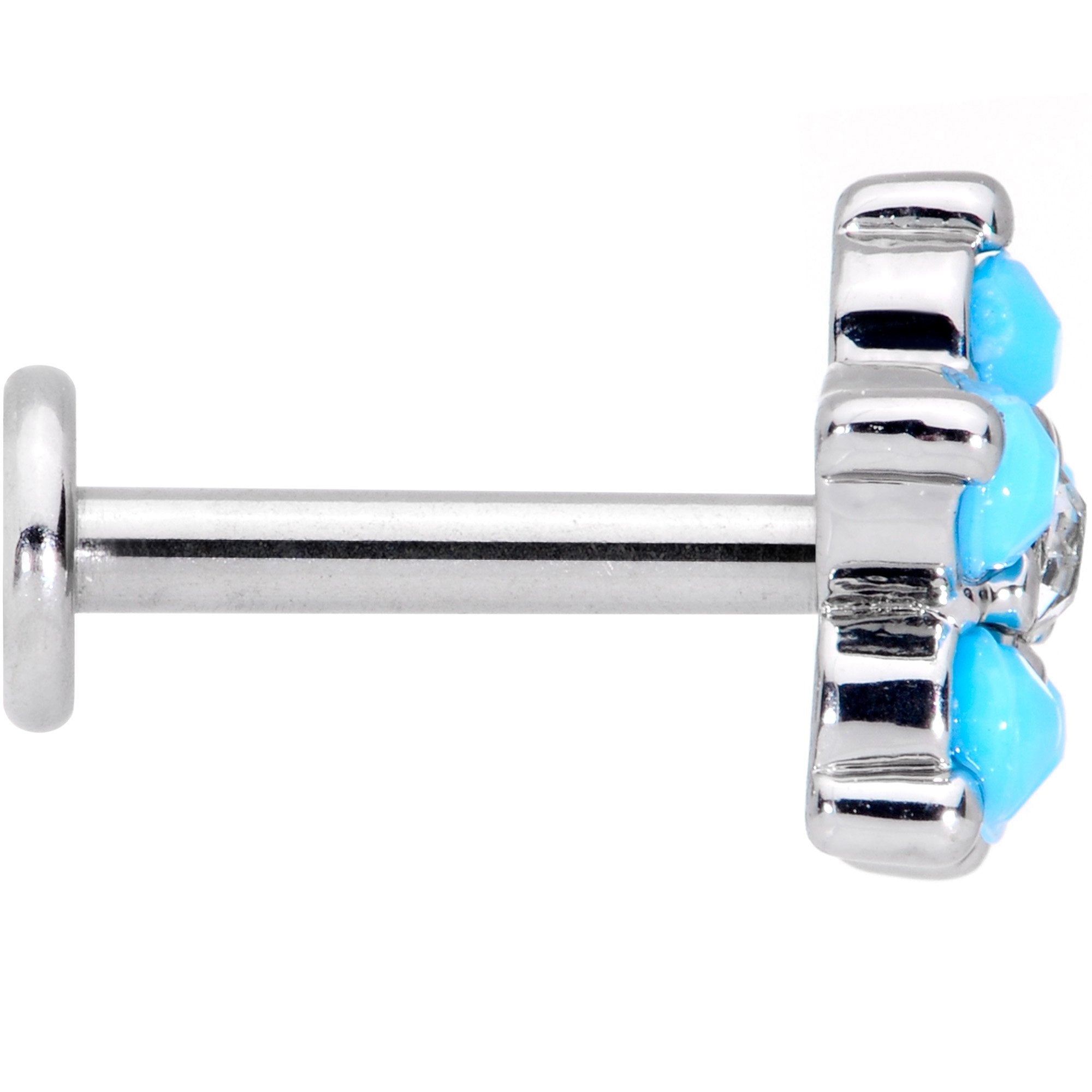 16G 5/16 CZ Gem Faux Turquoise Flower Internally Threaded Labret
