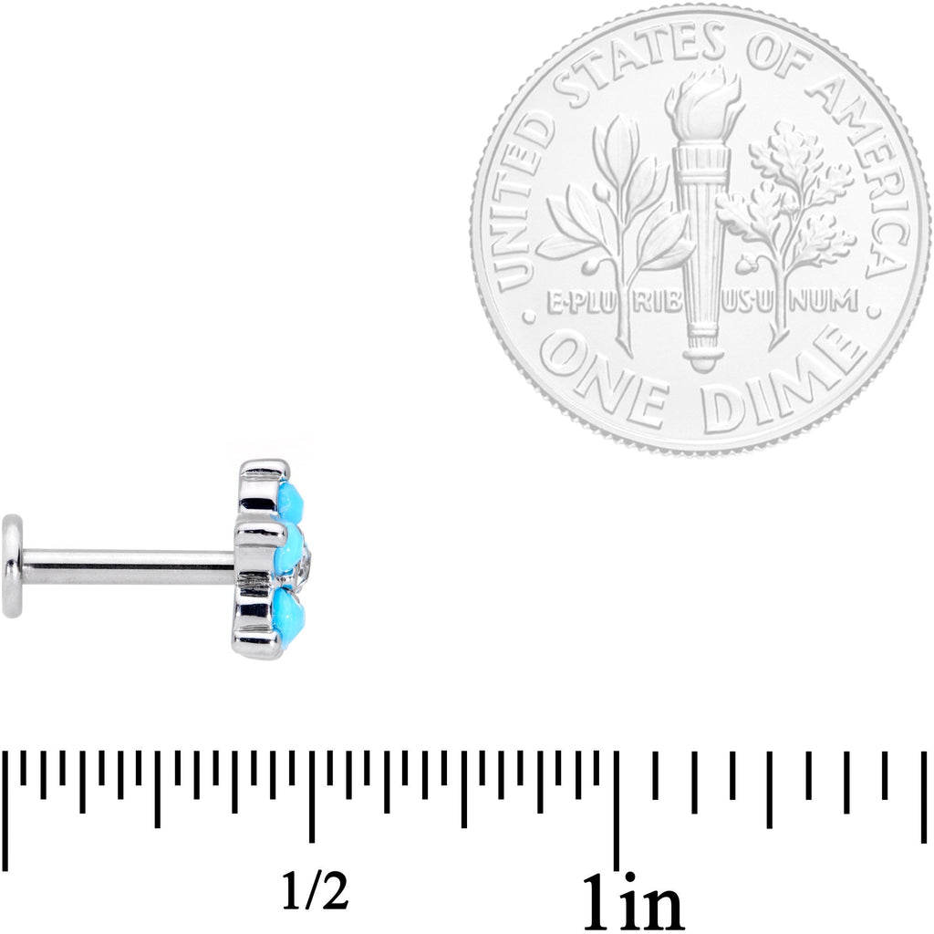 16G 5/16 CZ Gem Faux Turquoise Flower Internally Threaded Labret