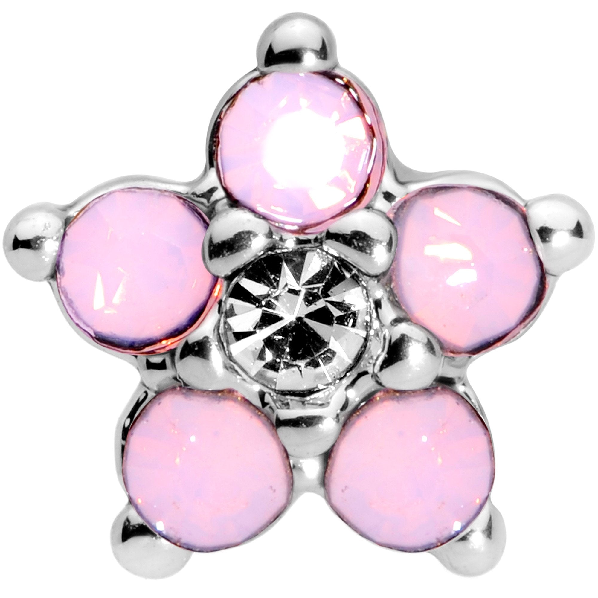 16G 5/16 CZ Gem Pink Faux Opal Flower Internally Threaded Labret