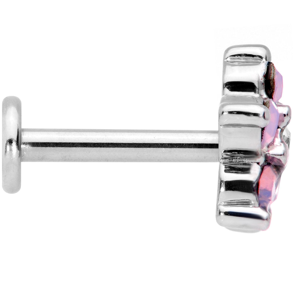 16G 5/16 CZ Gem Pink Faux Opal Flower Internally Threaded Labret
