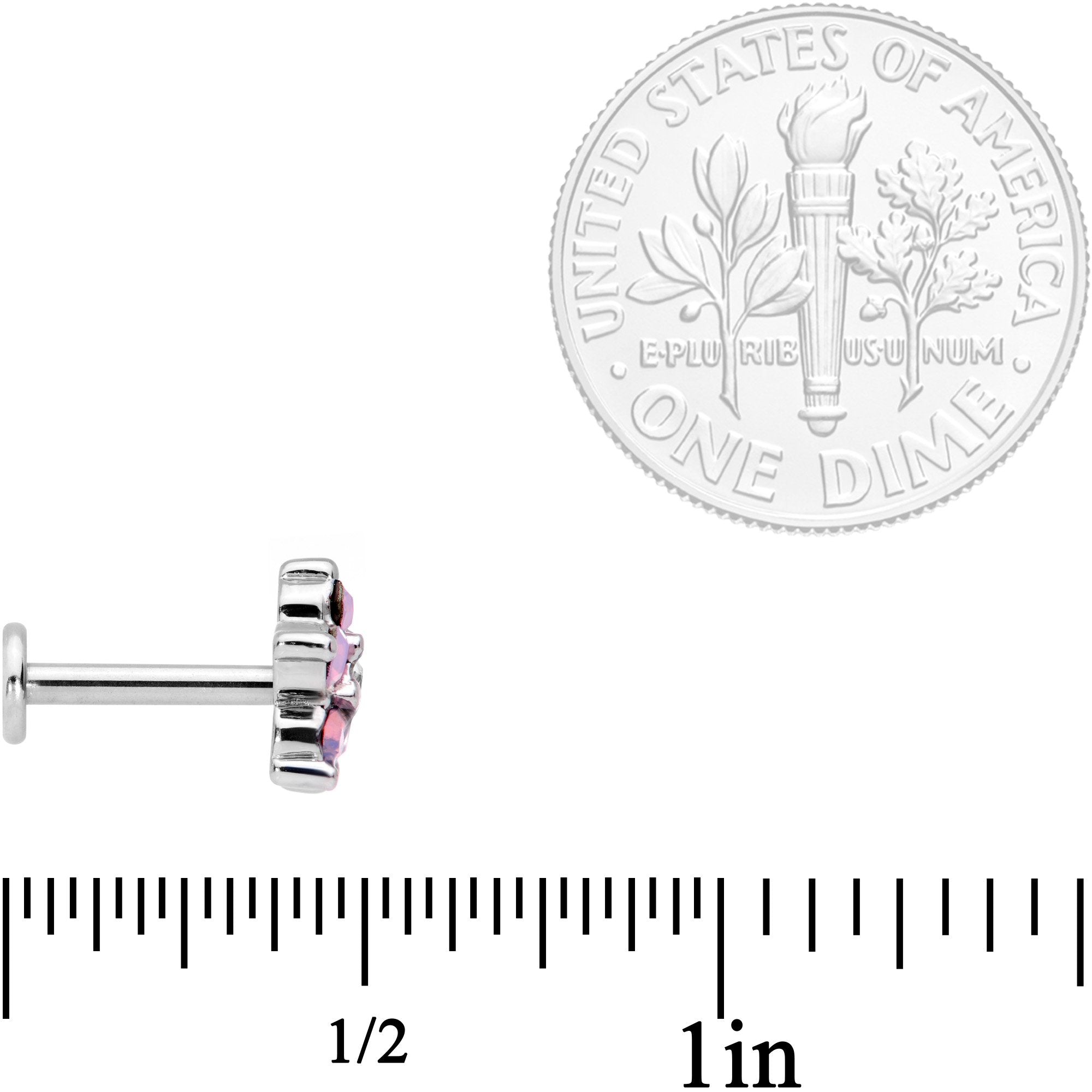 16G 5/16 CZ Gem Pink Faux Opal Flower Internally Threaded Labret