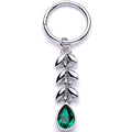 16G 3/8 Green Gem Garland of Leaves Dangle Hinged Segment Ring