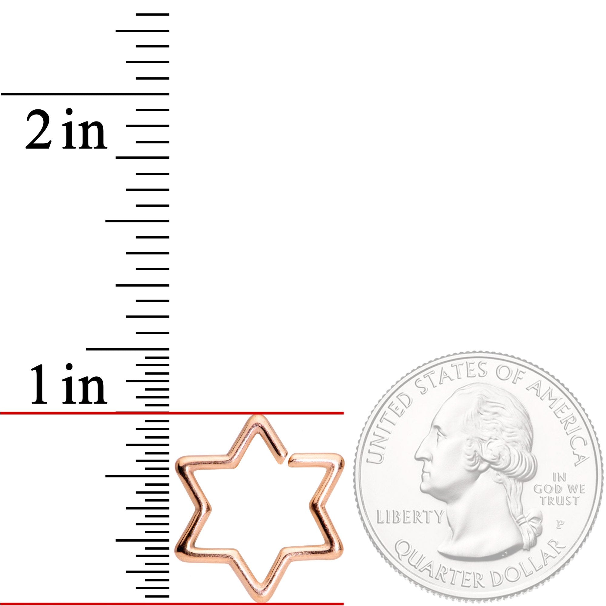 16G 3/8 Rose Gold Tone Hexagram Star of David Closure Ring