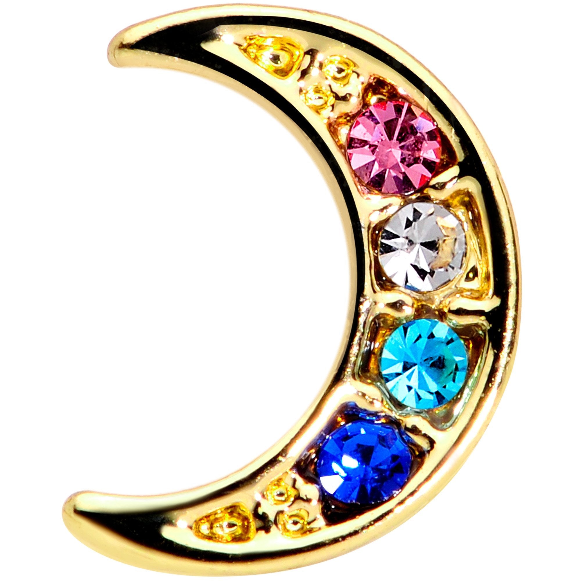 16G 1/4 Multicolor Gem Gold Tone Moon Cartilage Tragus Earring