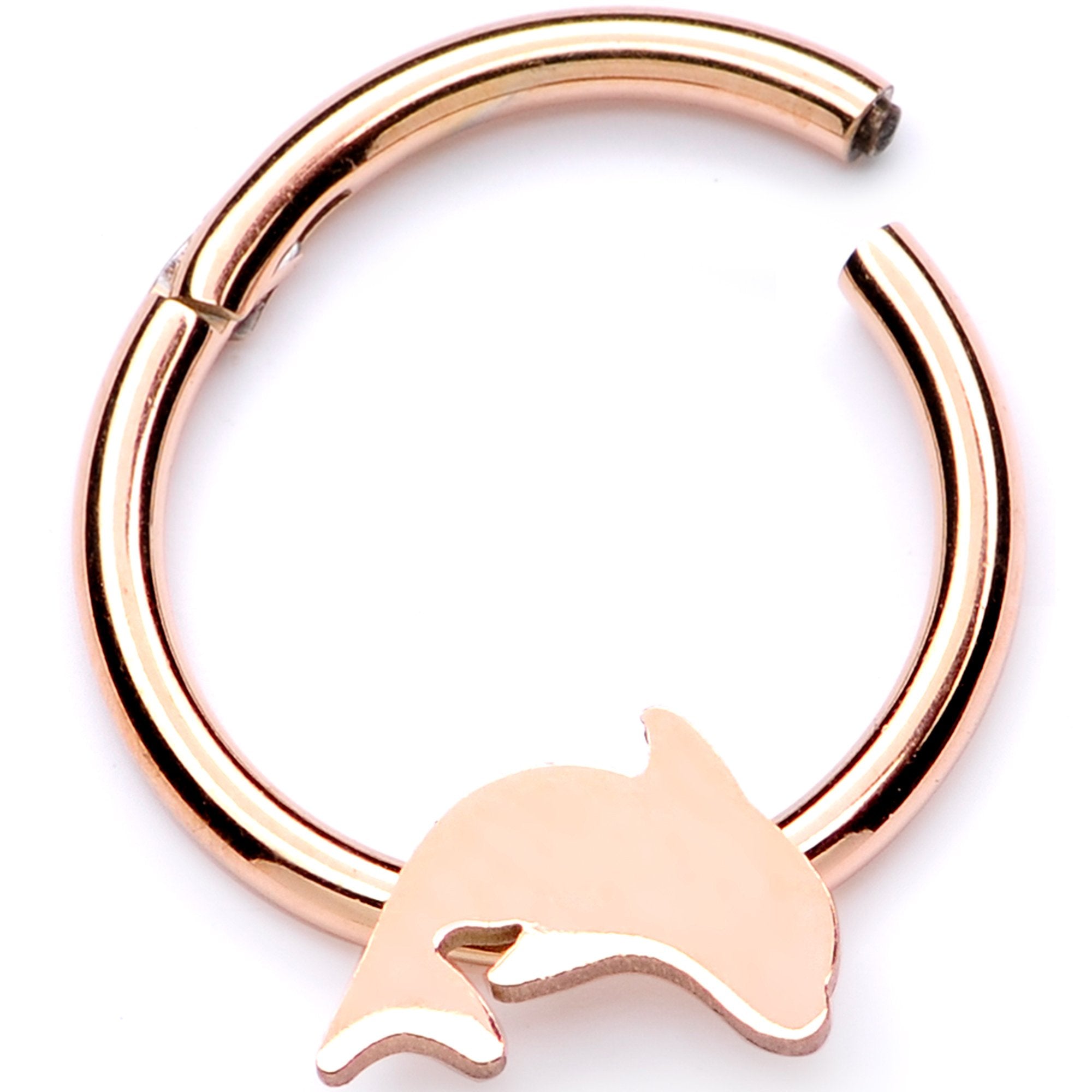 16G 3/8 Rose Gold Leaping Dolphin Hinged Segment Ring