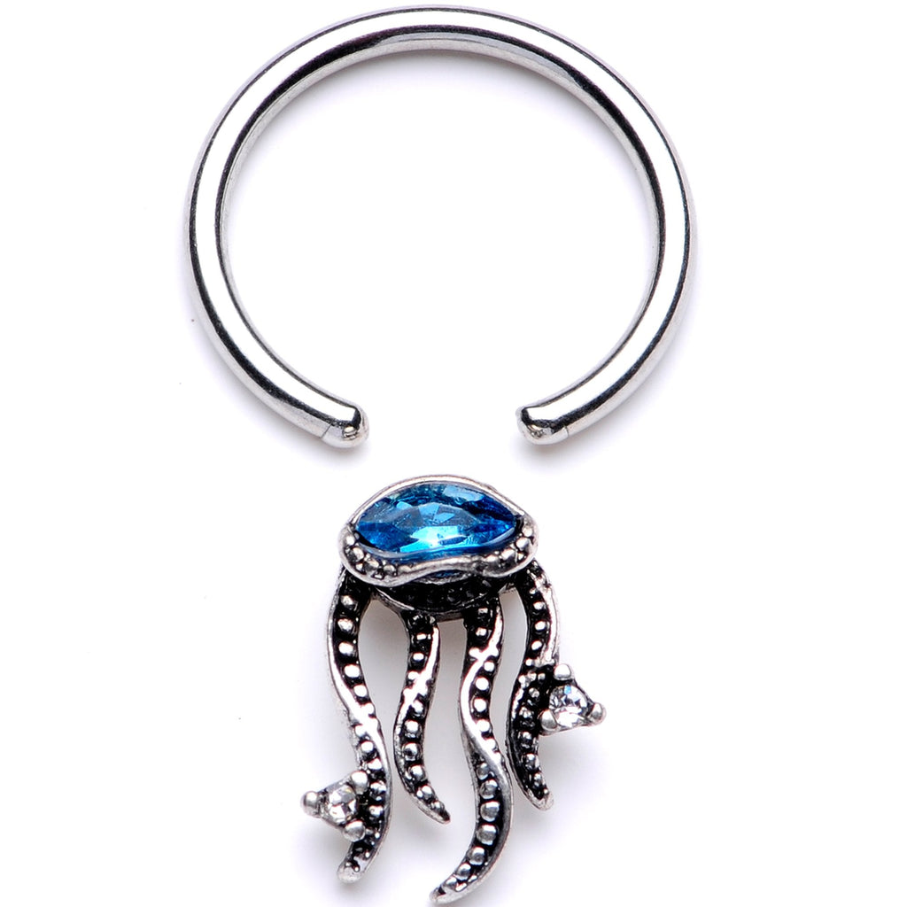 16G 3/8 Blue Gem Nautical Jellyfish BCR Captive Ring