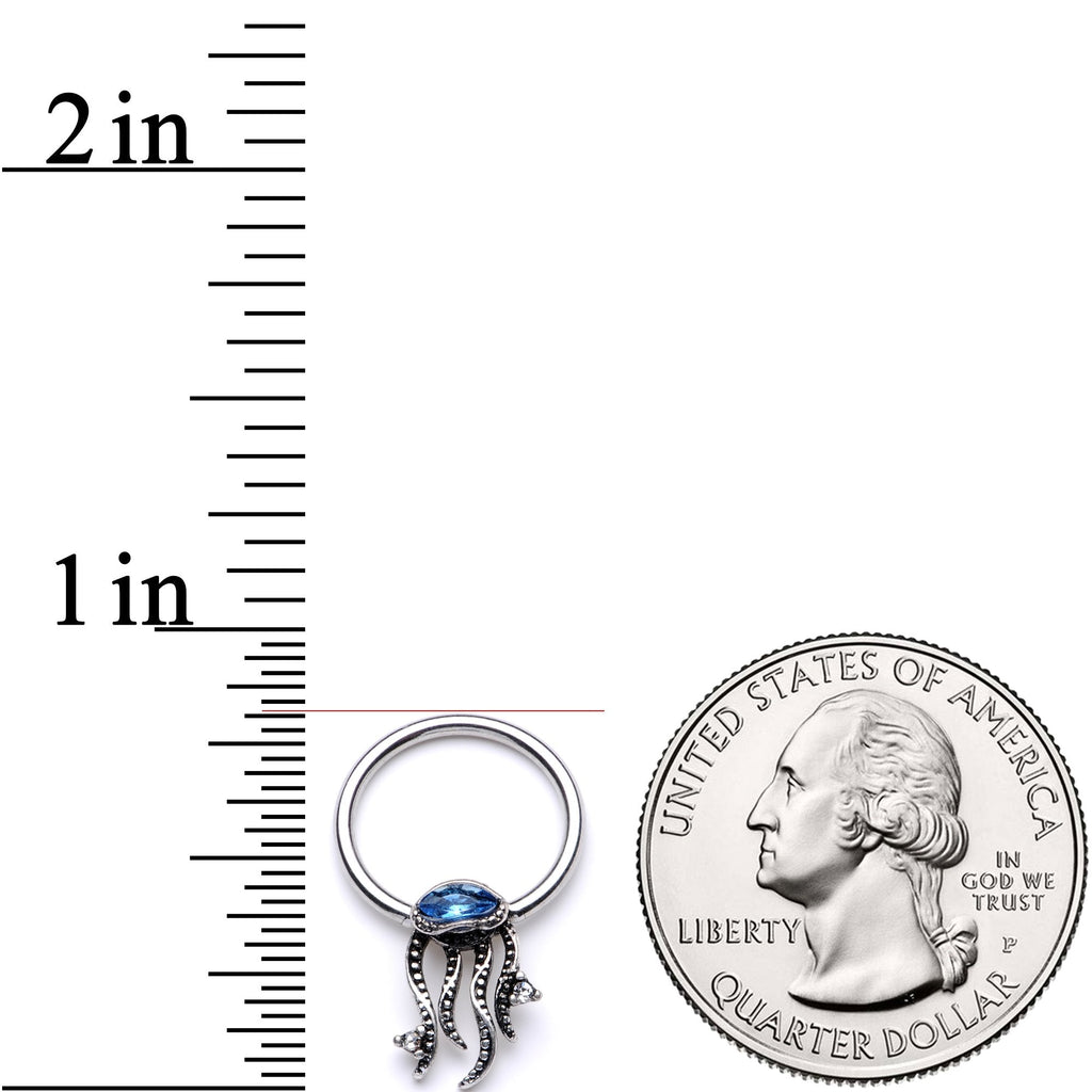 16G 3/8 Blue Gem Nautical Jellyfish BCR Captive Ring