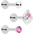16G 5/16 Pink Gem Internally Threaded Labret Set