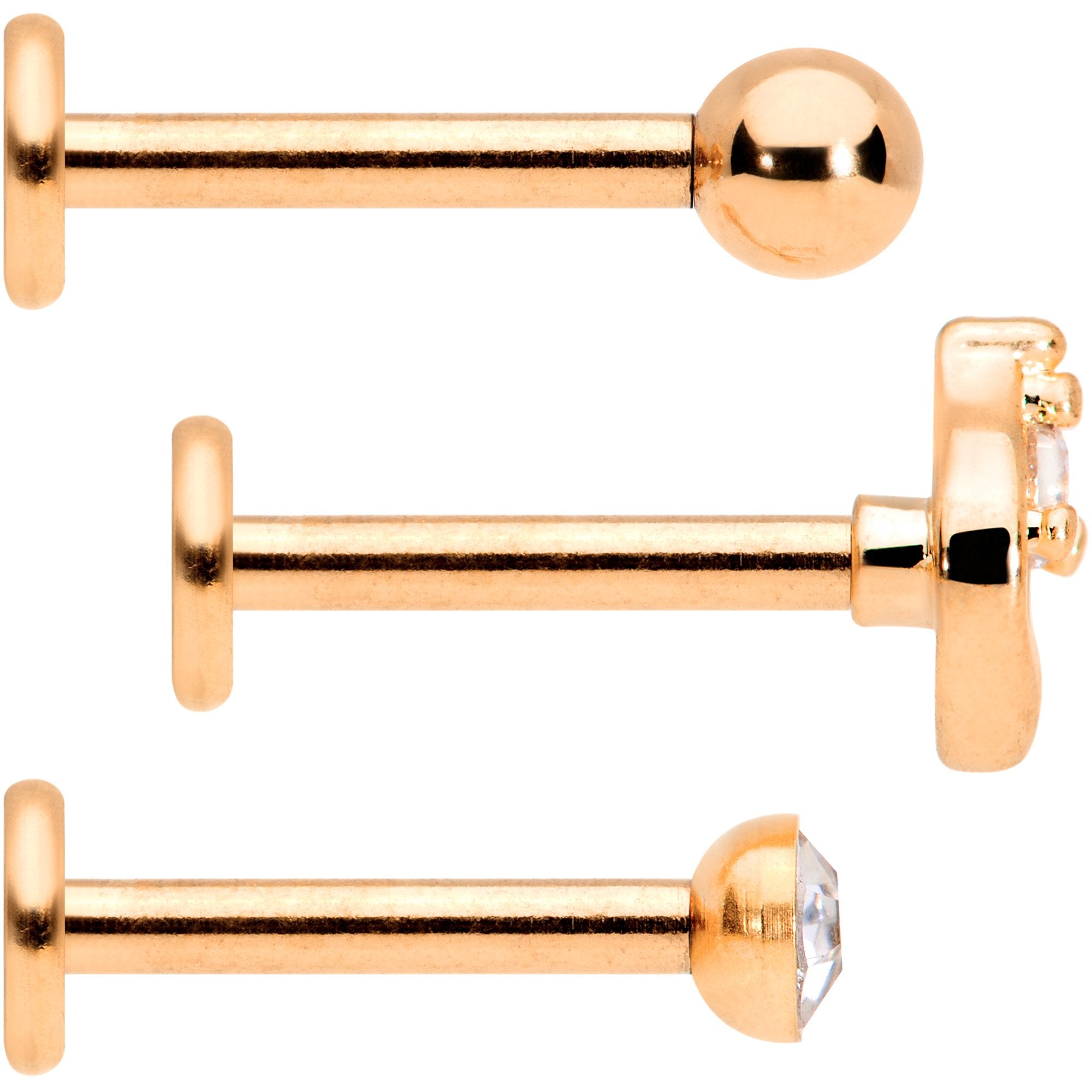 16G 5/16 Clear Gem Rose Gold Tone Internally Threaded Labret Set