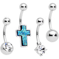 Clear Gem Blue Faux Druzy Cross Belly Ring Set of 4