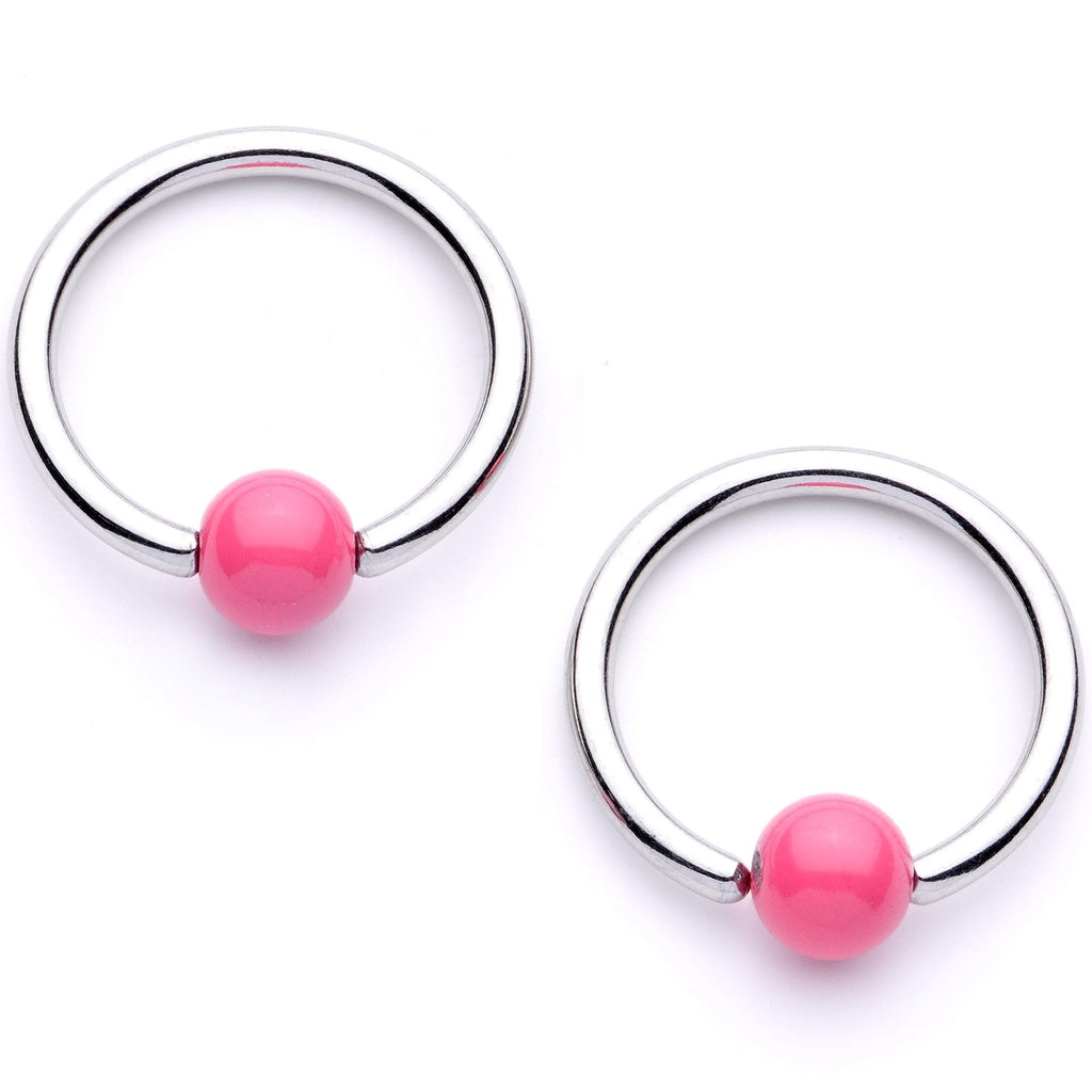 14G 9/16 1/2 Pink Flower Glow BCR Barbell Nipple Ring Set