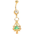 Clear Gem Gold Tone Glow in the Dark Lotus Flower Dangle Belly Ring