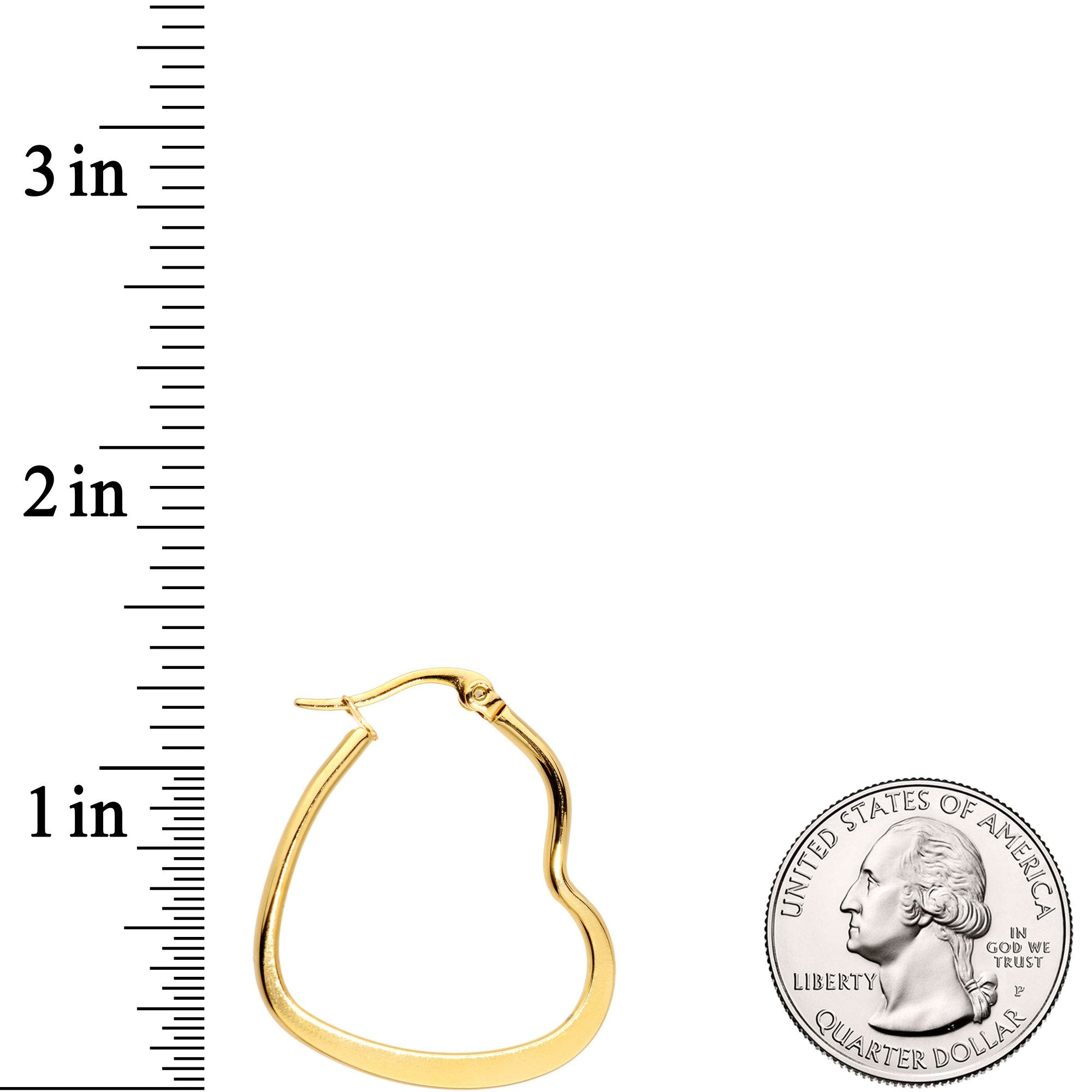 30mm Gold Tone PVD Stainless Steel Heart Hoop Earrings