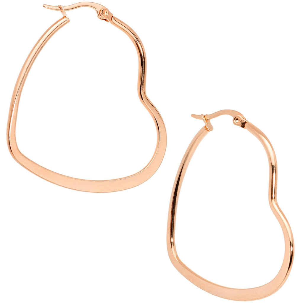 40mm Rose Gold Tone PVD Stainless Steel Heart Hoop Earrings