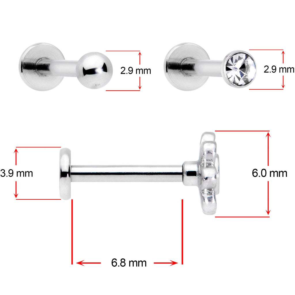 16G 5/16 Clear Gem Flower Top Labret Tragus Set of Three