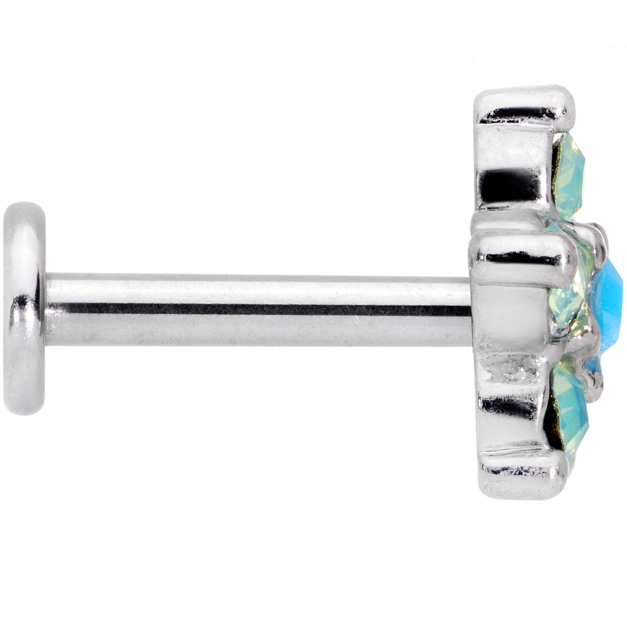 16G 5/16 Blue Faux Opal Internally Threaded Flower Labret