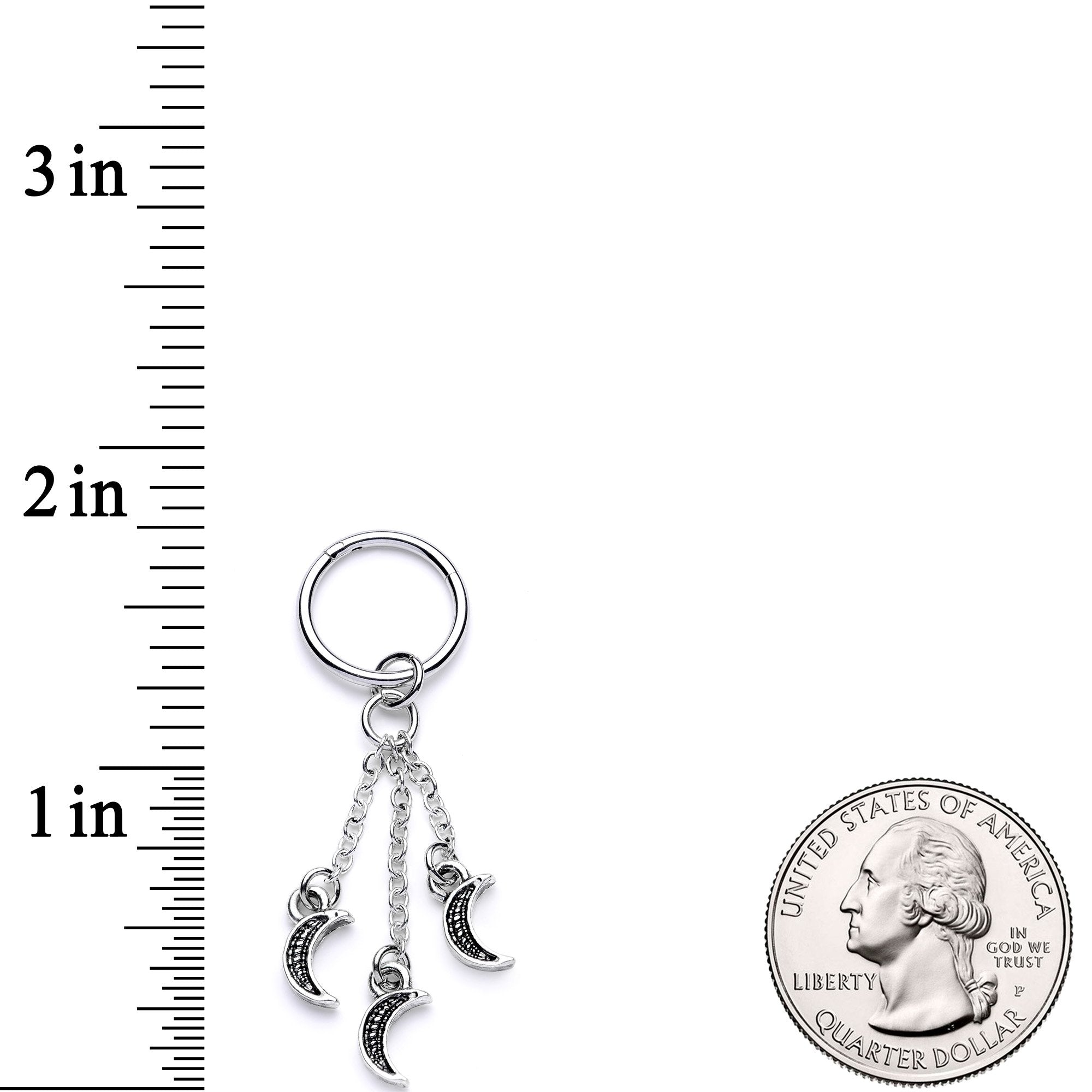 16G 3/8 Triple Crescent Moon Dangle Hinged Segment Ring