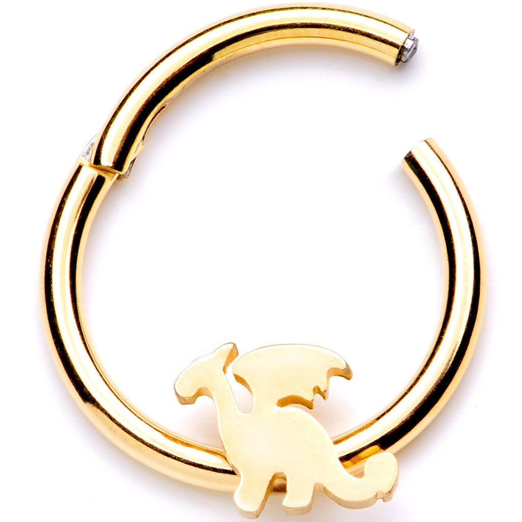 16G 3/8 Gold Tone Fantasy Dragon Hinged Segment Ring