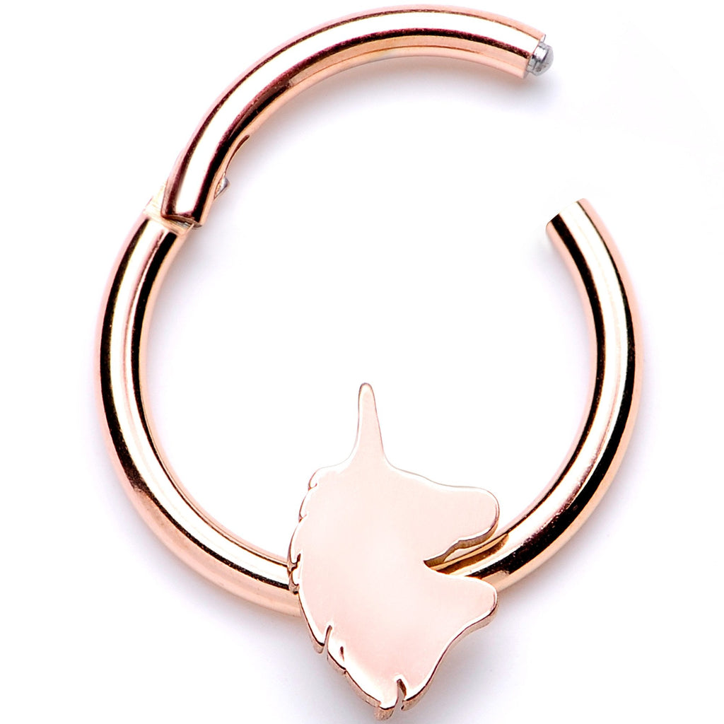 16G 3/8 Rose Gold Tone Unicorn Hinged Segment Ring