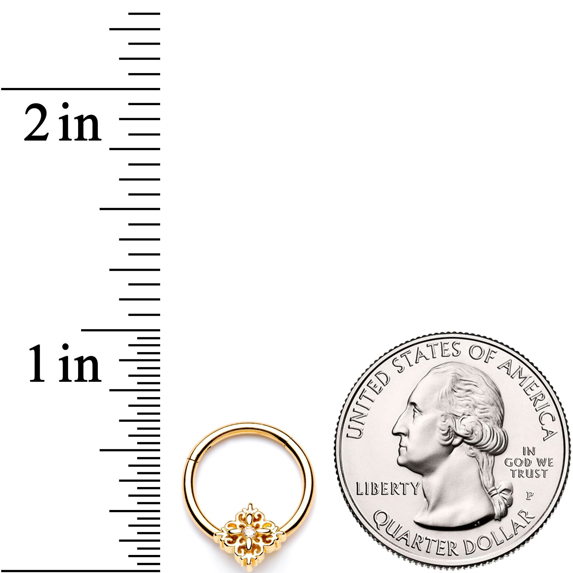 16G 3/8 Clear CZ Gold Tone Regal Rhombus Hinged Segment Ring