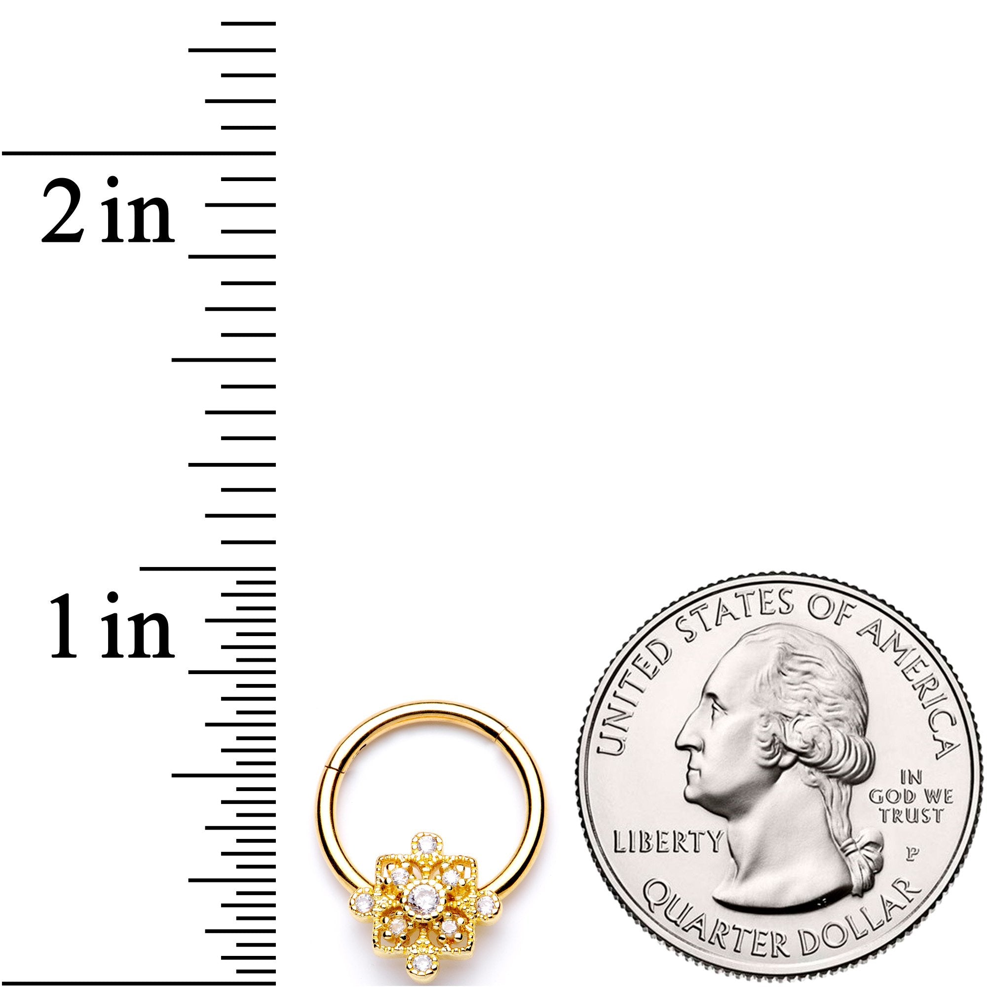 16G 3/8 Clear CZ Gold Tone Royal Square Hinged Segment Ring
