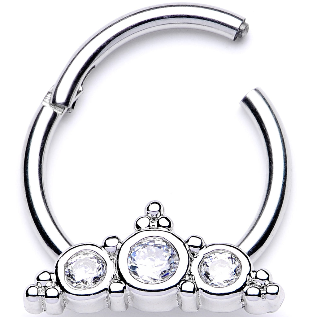 16G 3/8 Clear CZ Art Deco Arc Hinged Segment Ring