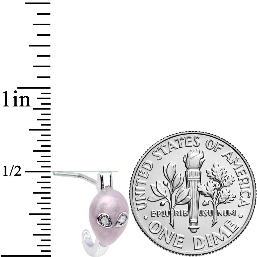 20G White Faux Opal Pink Alien Faux Hoop L Shaped Nose Ring