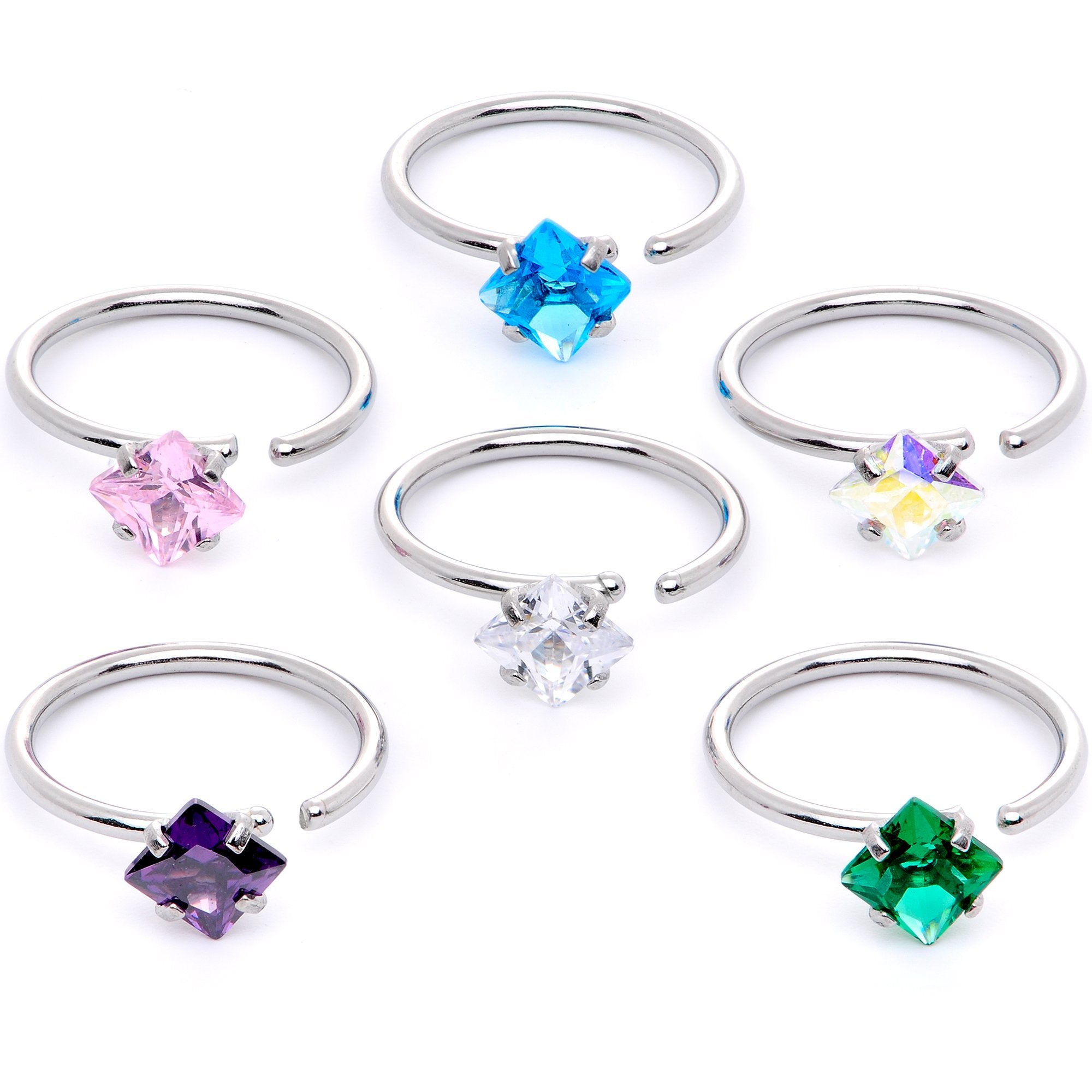 20G 5/16 Pastel Gem Rhombus Nose Hoop Set of 6