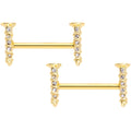 14G Clear Gem Gold Tone Screw Barbell Nipple Ring Set