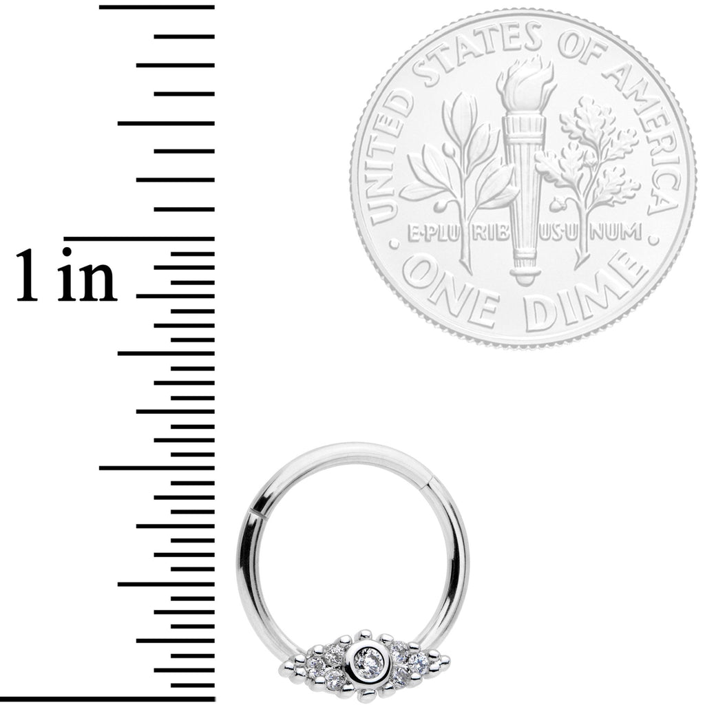 16G 3/8 Clear CZ Gem Art Deco Cat Eye Hinged Septum Segment Ring