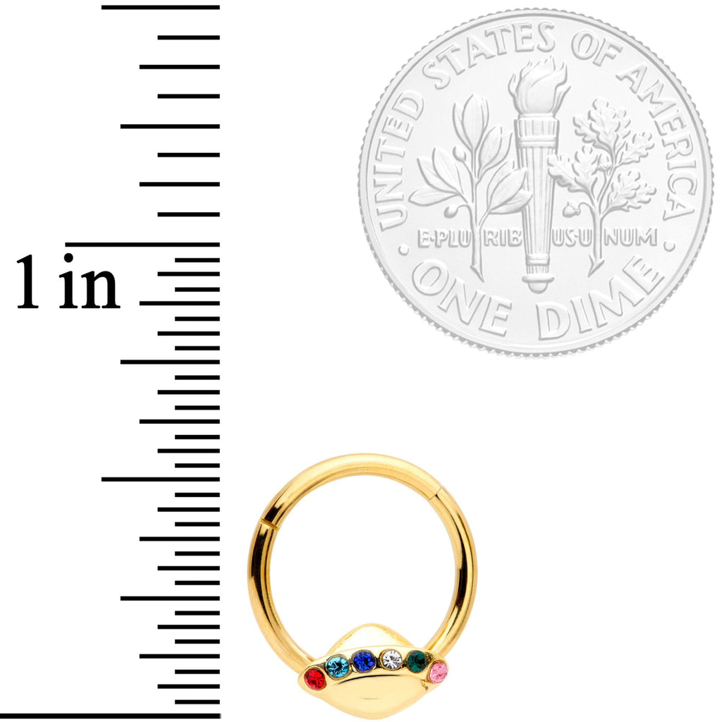 16G 3/8 Multicolor Gem Gold Tone UFO Hinged Segment Ring
