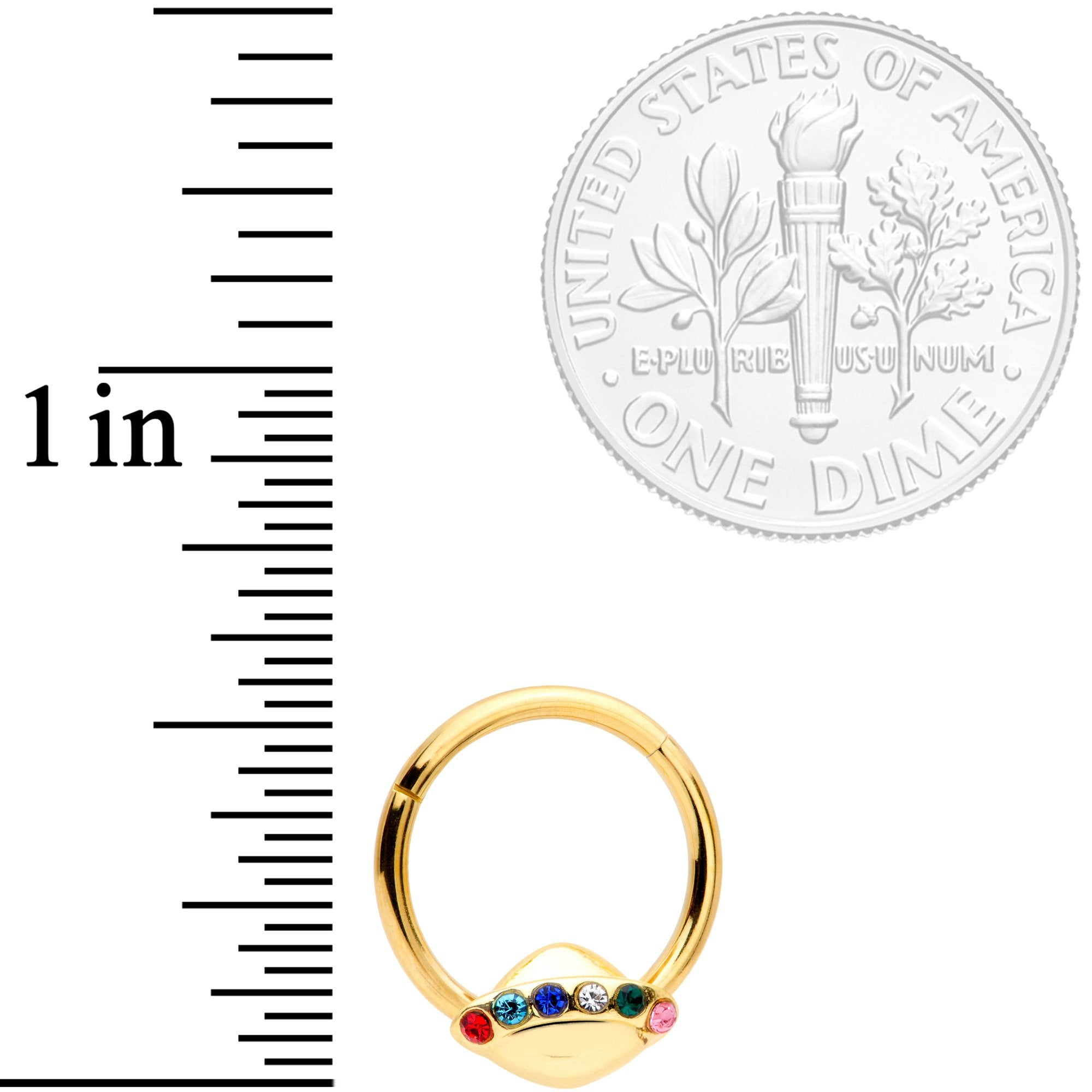 16G 3/8 Multicolor Gem Gold Tone UFO Hinged Segment Ring