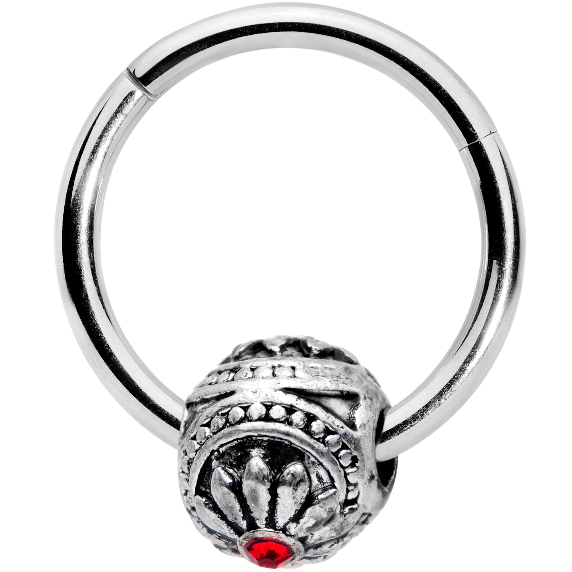16G 3/8 Red Gem Sumptuous Abstract Bead Hinged Segment Ring