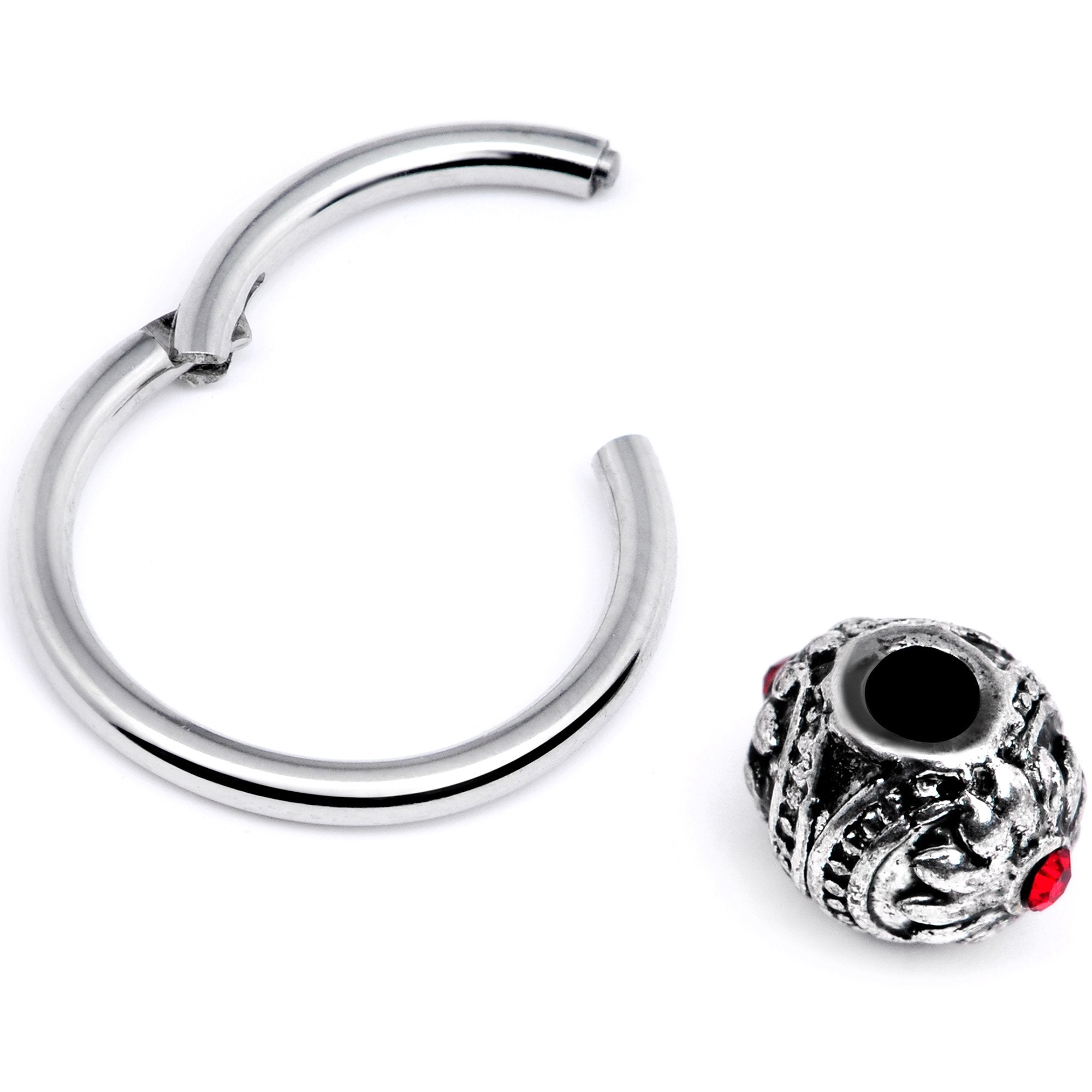 16G 3/8 Red Gem Sumptuous Abstract Bead Hinged Segment Ring