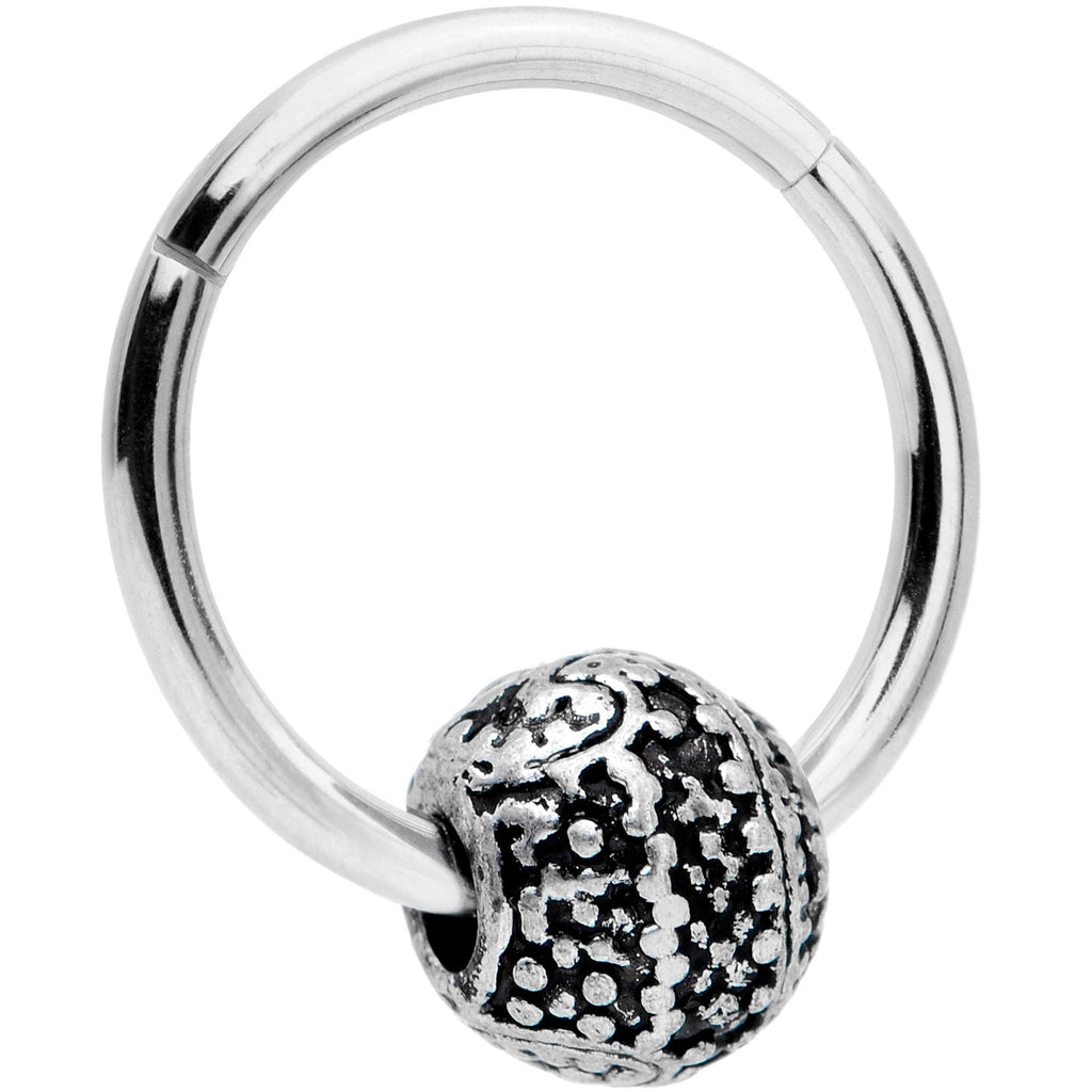 16G 3/8 Tiny Texture Pattern Bead Hinged Segment Ring